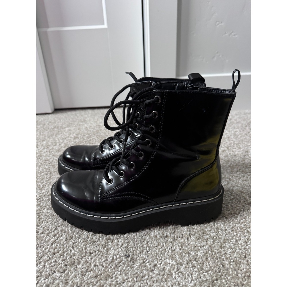 Sincerely Jules Sz 8  Women Black Combat Boots Lace Up Side Zip
